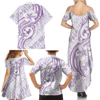 Hawaii Plumeria Lokelani Pikake Lei Family Matching Summer Maxi Dress and Hawaiian Shirt Poni Polynesian Tattoo LT9 Mom's Dress Purple - Polynesian Pride