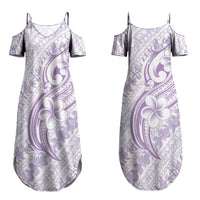 Hawaii Plumeria Lokelani Pikake Lei Family Matching Summer Maxi Dress and Hawaiian Shirt Poni Polynesian Tattoo LT9 Mom's Dress Purple - Polynesian Pride