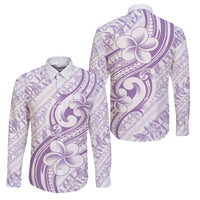Hawaii Plumeria Lokelani Pikake Lei Family Matching Summer Maxi Dress and Hawaiian Shirt Poni Polynesian Tattoo LT9 Dad's Shirt - Long Sleeve Purple - Polynesian Pride