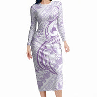Hawaii Plumeria Lokelani Pikake Lei Long Sleeve Bodycon Dress Poni Polynesian Tattoo LT9 Long Dress Purple - Polynesian Pride