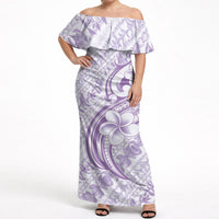 Hawaii Plumeria Lokelani Pikake Lei Off Shoulder Maxi Dress Poni Polynesian Tattoo LT9 Women Purple - Polynesian Pride