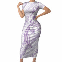 Hawaii Plumeria Lokelani Pikake Lei Short Sleeve Bodycon Dress Poni Polynesian Tattoo LT9 Long Dress Purple - Polynesian Pride