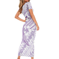 Hawaii Plumeria Lokelani Pikake Lei Short Sleeve Bodycon Dress Poni Polynesian Tattoo LT9 - Polynesian Pride