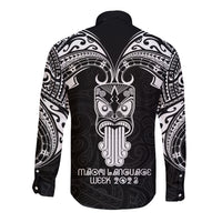 New Zealand Te Reo Maori Long Sleeve Button Shirt Kia Kaha Maori Language Week Black Style LT9 - Polynesian Pride