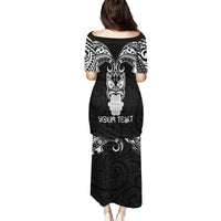 Personalised New Zealand Te Reo Maori Family Matching Puletasi Dress and Hawaiian Shirt Kia Kaha Maori Language Week Black Style LT9 - Polynesian Pride