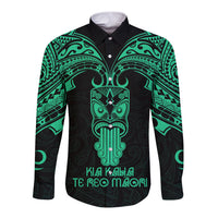 Personalised New Zealand Te Reo Maori Long Sleeve Button Shirt Kia Kaha Maori Language Week Green Style LT9 Unisex Green - Polynesian Pride
