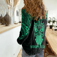 Personalised New Zealand Te Reo Maori Women Casual Shirt Kia Kaha Maori Language Week Green Style LT9 - Polynesian Pride