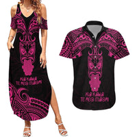 Personalised New Zealand Te Reo Maori Couples Matching Summer Maxi Dress and Hawaiian Shirt Kia Kaha Maori Language Week Pink Style LT9 Pink - Polynesian Pride