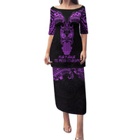 Personalised New Zealand Te Reo Maori Family Matching Puletasi Dress and Hawaiian Shirt Kia Kaha Maori Language Week Purple Style LT9 Mom's Dress Purple - Polynesian Pride