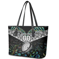 Custom New Zealand Leather Tote Bag Maori Rugby Tattoo Papua Shell