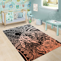 Beauty and The Warrior Polynesian Valentine Area Rug Hibiscus FLowers Orange Style LT9 - Polynesian Pride