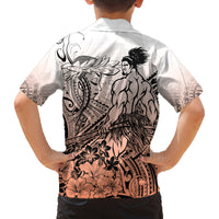 Beauty and The Warrior Polynesian Valentine Family Matching Off Shoulder Short Dress and Hawaiian Shirt Hibiscus FLowers Orange Style LT9 - Polynesian Pride