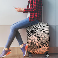 Beauty and The Warrior Polynesian Valentine Luggage Cover Hibiscus FLowers Orange Style LT9 - Polynesian Pride