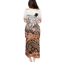 Beauty and The Warrior Polynesian Valentine Puletasi Hibiscus FLowers Orange Style LT9 - Polynesian Pride