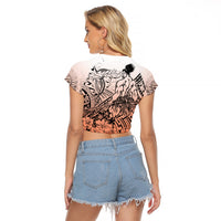 Beauty and The Warrior Polynesian Valentine Raglan Cropped T Shirt Hibiscus FLowers Orange Style LT9 - Polynesian Pride