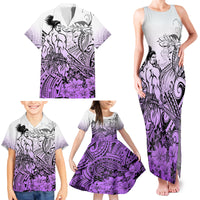 Beauty and The Warrior Polynesian Valentine Family Matching Tank Maxi Dress and Hawaiian Shirt Hibiscus FLowers Purple Style LT9 - Polynesian Pride