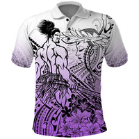 Beauty and The Warrior Polynesian Valentine Polo Shirt Hibiscus FLowers Purple Style LT9 Purple - Polynesian Pride