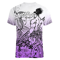 Beauty and The Warrior Polynesian Valentine Women V Neck T Shirt Hibiscus FLowers Purple Style LT9 - Polynesian Pride