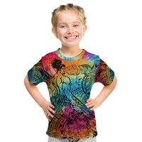 Beauty and The Warrior Polynesian Valentine Kid T Shirt Hibiscus FLowers Rainbow Style LT9 Rainbow - Polynesian Pride