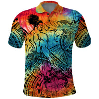 Beauty and The Warrior Polynesian Valentine Polo Shirt Hibiscus FLowers Rainbow Style LT9 Rainbow - Polynesian Pride