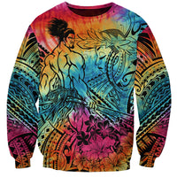 Beauty and The Warrior Polynesian Valentine Sweatshirt Hibiscus FLowers Rainbow Style LT9 Unisex Rainbow - Polynesian Pride