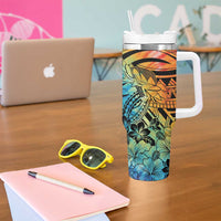 Beauty and The Warrior Polynesian Valentine Tumbler With Handle Hibiscus FLowers Rainbow Style LT9 - Polynesian Pride