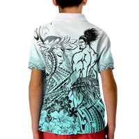 Beauty and The Warrior Polynesian Valentine Kid Polo Shirt Hibiscus FLowers Turquoise Style LT9 - Polynesian Pride