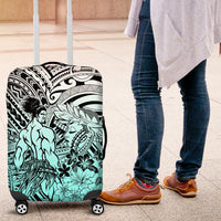 Beauty and The Warrior Polynesian Valentine Luggage Cover Hibiscus FLowers Turquoise Style LT9 Turquoise - Polynesian Pride