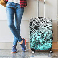 Beauty and The Warrior Polynesian Valentine Luggage Cover Hibiscus FLowers Turquoise Style LT9 - Polynesian Pride