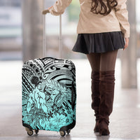 Beauty and The Warrior Polynesian Valentine Luggage Cover Hibiscus FLowers Turquoise Style LT9 - Polynesian Pride