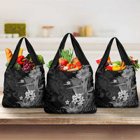 Hawaii Tropical Flowers Tribal Pattern Grocery Bag Black Style LT9 3-pack One Size Black - Polynesian Pride