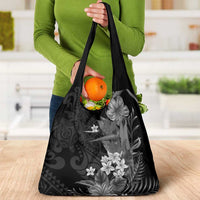 Hawaii Tropical Flowers Tribal Pattern Grocery Bag Black Style LT9 - Polynesian Pride