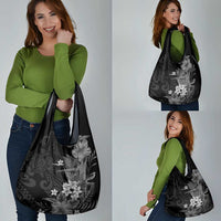 Hawaii Tropical Flowers Tribal Pattern Grocery Bag Black Style LT9 - Polynesian Pride