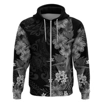 Hawaii Tropical Flowers Tribal Pattern Zip Hoodie Black Style LT9 Zip Hoodie Black - Polynesian Pride