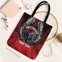 Aotearoa Bulldog Personalised Tote Bag Maori Kowhaiwhai Motif LT9 Black Strap One Size Red - Polynesian Pride