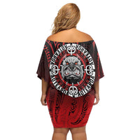 Aotearoa Bulldog Off Shoulder Short Dress New Zealand Kowhaiwhai Tribal