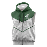 Custom New Zealand Maori Niho Taniwha Sleeveless Zip Hoodie LT9 Green - Polynesian Pride