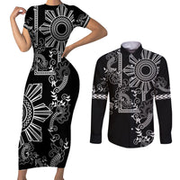 Filipino Sun Tribal Tattoo Couples Matching Short Sleeve Bodycon Dress and Long Sleeve Button Shirt Philippines Inspired Barong Simple Black