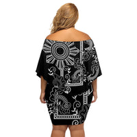 Filipino Sun Tribal Tattoo Family Matching Off Shoulder Short Dress and Hawaiian Shirt Philippines Inspired Barong Simple Black