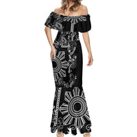 Filipino Sun Tribal Tattoo Mermaid Dress Philippines Inspired Barong Simple Black LT9 - Polynesian Pride