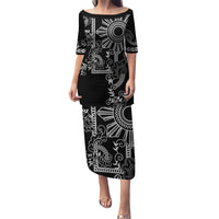 Filipino Sun Tribal Tattoo Puletasi Philippines Inspired Barong Simple Black LT9 Long Dress Black - Polynesian Pride