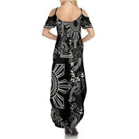 Filipino Sun Tribal Tattoo Summer Maxi Dress Philippines Inspired Barong Simple Black LT9 - Polynesian Pride