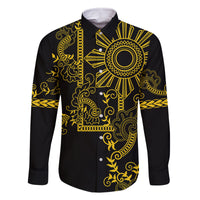 Filipino Sun Tribal Tattoo Family Matching Off The Shoulder Long Sleeve Dress and Hawaiian Shirt Philippines Inspired Barong Simple Gold