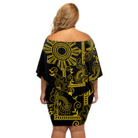 Filipino Sun Tribal Tattoo Off Shoulder Short Dress Philippines Inspired Barong Simple Gold LT9 - Polynesian Pride