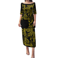 Filipino Sun Tribal Tattoo Puletasi Philippines Inspired Barong Simple Gold LT9 Long Dress Gold - Polynesian Pride