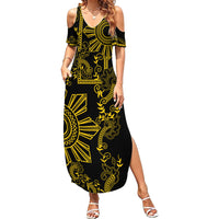 Filipino Sun Tribal Tattoo Summer Maxi Dress Philippines Inspired Barong Simple Gold LT9 Women Gold - Polynesian Pride