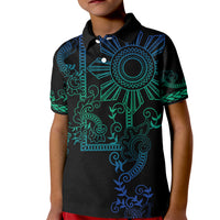 Filipino Sun Tribal Tattoo Kid Polo Shirt Philippines Inspired Barong Blue Art