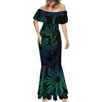 Filipino Sun Tribal Tattoo Mermaid Dress Philippines Inspired Barong Blue Art