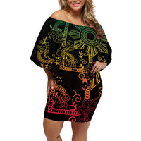 Filipino Sun Tribal Tattoo Off Shoulder Short Dress Philippines Inspired Barong Reggae Art LT9 Women Reggae - Polynesian Pride