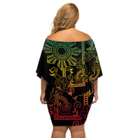 Filipino Sun Tribal Tattoo Off Shoulder Short Dress Philippines Inspired Barong Reggae Art LT9 - Polynesian Pride